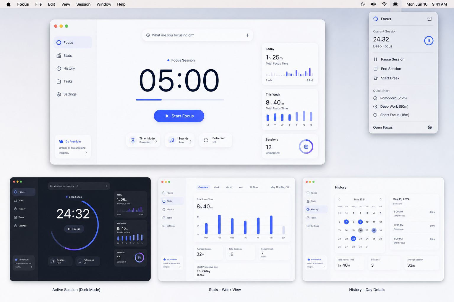 Hyper Focus dashboard on macOS